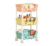 Générique Toy Organizer Wheels, Multi-Tier Storage Rack for Kids, Rolling Bookshelf and Toys Box Combo, Open Shelf Organizer for Children's Nursery Playroom, Easy Access Book and Display