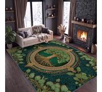 Générique Traditionnel Tapis de Chambre 140 x 200 cm Doux Moquette, Forêt Botanique Vert Arbre de Vie Lavable Antidérapant Tapis de Salon - Moquette pour Salle de Séjour Chambre d'enfant Salle de Jeu