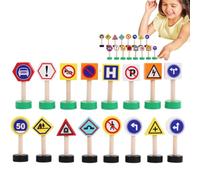 Générique Traffic Road Signs Playset, 16X Road Signs Toy Playset | Early Learning Game, Crosswalk Signal Blocks, Wooden Stop Safety Game For Education