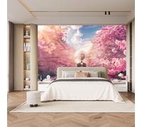 Générique Train À Vapeur Papiers peints, 3D Cerisiers Fleurs Salon Wallpaper, Mat épaissi Photo Murale, Chambre Intissé Papier Peint Photo, Mur de fond TV lmage Muraux Poster 500 x 280 CM