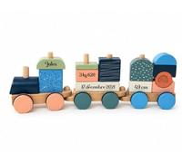 Générique Train en Bois Personnalisé Naissance - Prénom & Données de Naissance Gravés - Jouet Empilable Montessori - Bois FSC 100% - Cadeau Bébé Original - Personnalisation Gravure Incluse