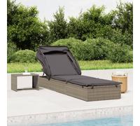 Générique Transat avec Toit Pliable Gris 213x63x97 cm, lit de Soleil en rotin PE avec Cadre en Acier, Dossier réglable pour détente extérieure