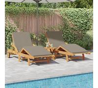 Générique Transats 2 pcs avec Coussins et roulettes Taupe Bois Massif Acacia,Bains de Soleil,48.8KG-3325179
