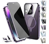 Générique Transmitg Phone Case for iPhone 16/15/14 Series - Privacy Magnetic Double-Sided Tempered Glass Case with Ring Holder Kickstand, All-Round Protection (Privacy/Purple,for iPhone 12promax)