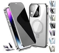 Générique Transmitg Phone Case for iPhone 16/15/14 Series - Privacy Magnetic Double-Sided Tempered Glass Case with Ring Holder Kickstand, All-Round Protection (Privacy/Silver,for iPhone 14promax)