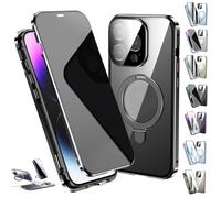 Générique Transmitg Phone Case for iPhone 16/15/14 Series - Privacy Magnetic Double-Sided Tempered Glass Case with Ring Holder Kickstand, All-Round Protection (Privacy/Black,for iPhone 13promax)
