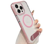 Générique Transparent Phone Case with Kickstand for Iphone, Soft Edge Transparent Hard Back Slim Shockproof Protective, Magnetic Phone Case (Pink,for iPhone15PROMAX)