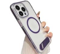 Générique Transparent Phone Case with Kickstand for Iphone, Soft Edge Transparent Hard Back Slim Shockproof Protective, Magnetic Phone Case (Purple,for iPhone16PROMAX)