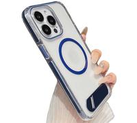 Générique Transparent Phone Case with Kickstand for Iphone, Soft Edge Transparent Hard Back Slim Shockproof Protective, Magnetic Phone Case (Blue,for iPhone16 Plus)