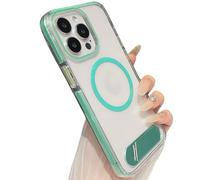 Générique Transparent Phone Case with Kickstand for Iphone, Soft Edge Transparent Hard Back Slim Shockproof Protective, Magnetic Phone Case (Green,for iPhone15)