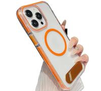 Générique Transparent Phone Case with Kickstand for Iphone, Soft Edge Transparent Hard Back Slim Shockproof Protective, Magnetic Phone Case (Orange,for iPhone14PRO)
