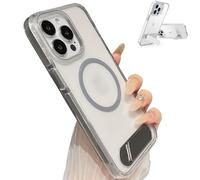 Générique Transparent Phone Case with Kickstand for iPhone13, 3 Stand Modes Military-Grade Drop Protection, Slim and Clear Back Coverfor iPhone 16/15/14/13 (for iPhone 15Pro,Silver)