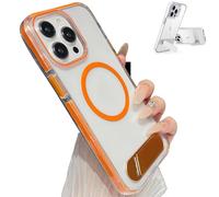 Générique Transparent Phone Case with Kickstand for iPhone13, 3 Stand Modes Military-Grade Drop Protection, Slim and Clear Back Coverfor iPhone 16/15/14/13 (for iPhone 15Pro,Orange)