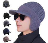 Générique Trapper Blocking Knitted Hats for Men, Soft Cozy Head Winter Thermal Beanie with Brim & Ear Flaps, for Cold Weather (Grey)