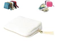 Générique Travel Jewelry Case - Mini Portable Organizer with Five Compartments, Anti-Scratch for Earrings, Necklaces, Rings, Bracelets (Zipper & Tassel) (White)