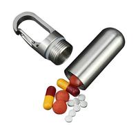 Générique Travel Pill Case - 12.1g Waterproof Stainless Steel Keychain Pill Box | Portable Mini Pills Organizer Case Container | For Camping Hiking Outdoor, Holds 20 Small Pills