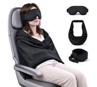 Générique Travel Sleep Set 3-in-1 Airplane Sleep Support System, Contoured Light-Blocking Eye Mask, Adjustable Headrest Strap & Soft Arm Wrap, Travel Pillow for Long Haul Flight Train Car