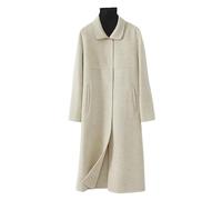 Générique Trench Coat 100% Laine pour Femme Col Claudine Coupe Droite Long Caban Luxueux Manteau En Cachemire Double Face Pardessus Veste Trench D'Hiver pour Femme Beige Chiné Taille S
