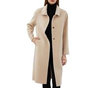 Générique Trench Coat 100% Laine pour Femme Col Claudine Coupe Droite Long Caban Luxueux Manteau En Cachemire Double Face Pardessus Veste Trench D'Hiver Beige Taille S