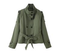 Générique Trench-coat court pour femme col montant manches longues double boutonnage veste courte d'automne décontractée avec ceinture