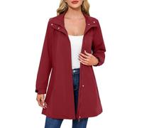 Générique Trench Coat Femme Imperméable Long Manteau Capuche Coupe-Vent Zippé Veste Extérieur Élégante Mode, Bordeaux, M