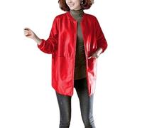 Générique Trench Coat Long À Manches Longues pour Femme Veste Longue En Similicuir avec Fermeture Éclair et Poche Style Rétro Coupe Vent Confortable Décontracté Automne Rouge S