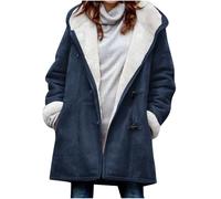 Générique Trench Coat long en laine pour femme avec capuche Élégant Couleur unie Veste de transition Manteau d'hiver Confortable Chaud Longline Veste d'hiver matelassée décontractée Manteau