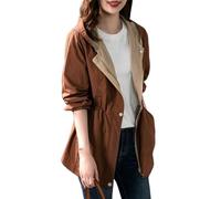 Générique Trench Coat Long pour Femme Léger et Réversible Coupe Vent Slim avec Cordon De Serrage et Fermeture Éclair Style Décontracté Couleur Caramel Taille L