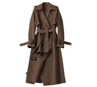 Générique Trench Femme Manteau Long Coupe-Vent Coat Croisé for Femmes avec Ceinture Manteau d'hiver Élégant Longueur Genou Jacket Long Col Rabattu Classique OL Bureau Affairees Outerwear Léger Casual