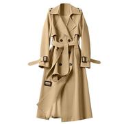 Générique Trench Femme Manteau Long Coupe-Vent Coat Croisé for Femmes avec Ceinture Manteau d'hiver Élégant Longueur Genou Jacket Long Col Rabattu Classique OL Bureau Affairees Outerwear Léger Casual