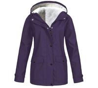 Générique Trench Imperméable Femme Long Manteau Capuche Coupe-Vent Zippé Veste Extérieur Élégante Mode Couleur Unie Grande Taille, Violet, L