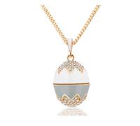 Générique Trés Joli Pendentif Oeuf Style Fabergé Bicolore Nombreux Cristaux avec sa chaîne plaquée Or. (Blanc et Gris)