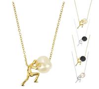 Générique Très populaire : Collier de pull perle & pendentif petit homme poussé, design original amusant (B2,2)