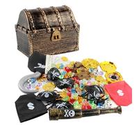 Générique Trésor De Pirate - Kit De Jouets De Coffre - Matériel Rétro en Tissu | Pièces De Trésor De Pirate | 6x5x5 Pouces, Ensemble De Jeu De Rôle De 143 Pièces 610g, Cache-œil Vintage pour pour L