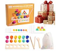 Générique Tri Couleurs 3-5 Ans - Tasses Empilables avec Perles Correspondance | Jeu Éducatif Bois Motricité Fine | Activités Apprentissage avec Pince, Cuillère, Cartes | Cadeau Anniver