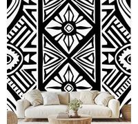 Générique Tribu Africaine Papier Peint Noir Et Blanc Papier Adhesif, Fleurs Abstraites Papier Adhesif Mural 300 x 210 cm Papier Peint Intissél pour Chambre Salon