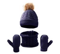Générique Tricotés Enfants Ensemble D'Hiver Bonnet Enfant Tricoté Tour De Cou Chaud Gants Hiver 3 Pièces Garcon Echarpe Écharpe Gant Bebe 5-6 Ans Accessoires Set Pour (Marine,Taille unique)