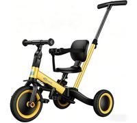 Générique Tricycle 4-en-1 pour Enfants Siège et Poussoir Réglables Direction Limitée à 60° Roues Arrière Pliables Pneus Caoutchouc sans Gonflage Trotinette 1-5 Ans