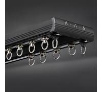 Générique Tringle À Rideau De Séparation De Pièce, Rail Double Joint en Aluminium De Qualité Supérieure, Rail De Rideau De Fenêtre 70 120 150 600 Cm avec Embout De Rouleau(Noir,250cm(2 * 125cm))