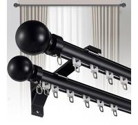 Générique Tringle à Rideaux Double Murale Robuste - Tringle à Rideaux silencieuse à Double Rail en Alliage d'aluminium pour Chambre, Salon, fenêtres, séparateur de pièce (Noir, 3,4 m)