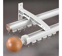 Générique Tringle À Rideaux Double Rail avec Embouts Décoratifs en Bois Massif Rail De Rideau Mural Double Rangée 70-600cm pour Fenêtre Séparateur De Pièce Salon Chambre(Blanc,95cm/3.1ft)