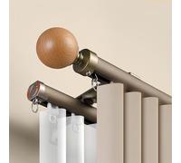 Générique Tringle À Rideaux Double Rail avec Embouts Décoratifs en Bois Massif Rail De Rideau Mural Double Rangée 70-600cm pour Fenêtre Séparateur De Pièce Salon Chambre(Gray,190cm(2 * 95cm))