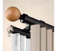 Générique Tringle À Rideaux Double Rail avec Embouts Décoratifs en Bois Massif Rail De Rideau Mural Double Rangée 70-600cm pour Fenêtre Séparateur De Pièce Salon Chambre(Noir,95cm/3.1ft)