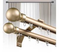 Générique Tringle à Rideaux Double Robuste - 4,5 m (14,8 pi) en Alliage d'aluminium, Double Rail Silencieux, Fixation Murale décorative pour Chambre, Salon, fenêtres, séparateur de pièce (doré)