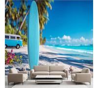 Générique Tropical Plage Mer Film Autocollant Stickers Muraux Planche de Surf Papier Peint, Palmier Tropical Mural pour Salon Chambre Décoratif Murale Pour Meuble Stickers Muraux 250 x 175 cm