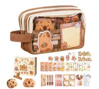 Générique Trousse Capybara Set De Bureau | À Compartiments Multiples avec Surligneurs et Porte-clés,Sac À Crayons Mignon Set Papeterie Mignon | pour Maison École Ados Étudiants