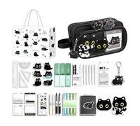 Générique Trousse Chat Mignon 10 Compartiments Trousse de Rangement Cartoon | avec Autocollants, Stylos, Notes Adhésives, Peluches Grande Capacité pour Règle, Marqueur, , Ado, Filles