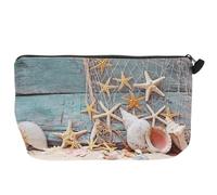 Générique Trousse de Maquillage en Polyester Motif Étoile de Mer et Coquillage, Facile à Nettoyer Transporter, pour Voyage et Rangement de Cosmétiques
