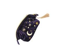 Générique Trousse de Maquillage en Velours Bleu Marine Broderie Lune et Étoiles, Fermeture Éclair Compacte, Grosse Capacité pour Voyage et Activités en Plein Air