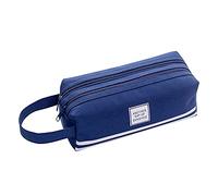 Générique Trousse Ronde Scolaire 2 Compartiment Classique Grande Capacité Fermeture ÉClair Toile Gris/Bleu Marine pour CollèGe éTudiants Fille GarçOn Adolescent